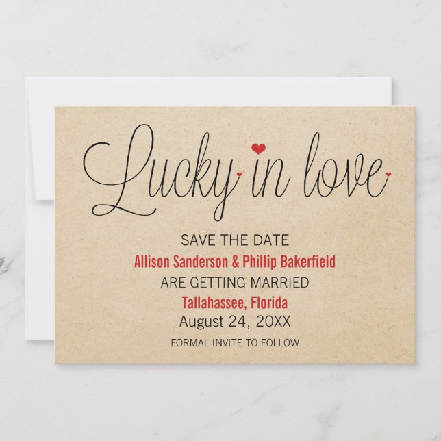 Invitación Lucky in Love Save the Date, Rojo (Anverso)