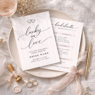 Invitación Lucky in Love Script Stripe Bachelorette Weekend