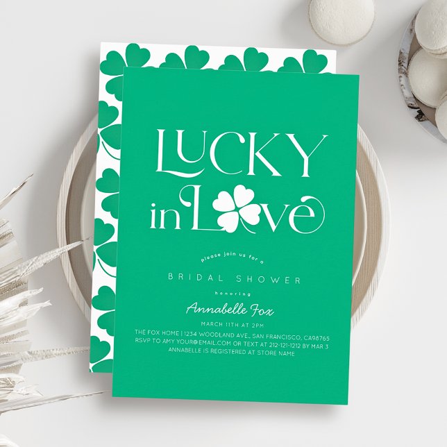Invitación Lucky in Love Shamrock Green Bridal Shower (Subido por el creador)