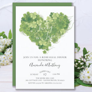 Invitación Lucky in Love Shamrock Heart Rehearsal Dinner