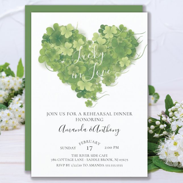 Invitación Lucky in Love Shamrock Heart Rehearsal Dinner (Subido por el creador)