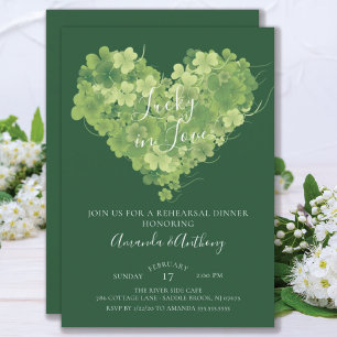 Invitación Lucky in Love Shamrock Heart Rehearsal Dinner