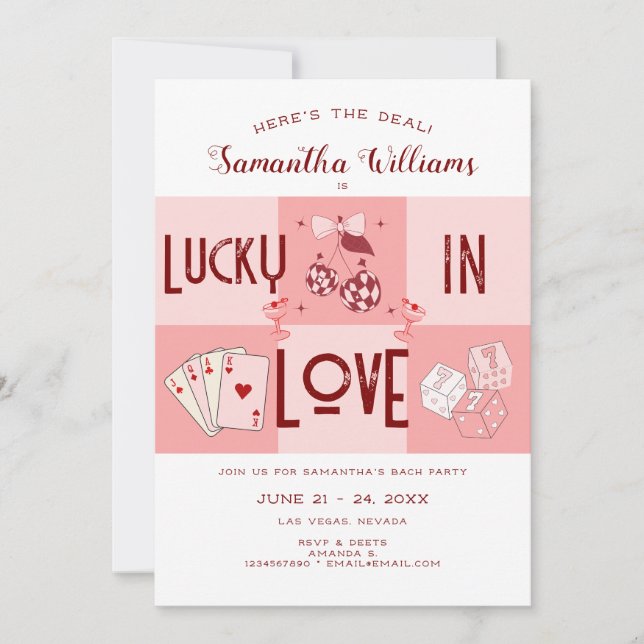 Invitación Lucky In Love Vegas Casino Bachelorette Weekend (Anverso)
