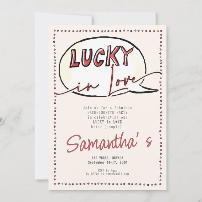 Invitación Lucky In Love Vegas Casino Modern Bachelorette (Anverso)