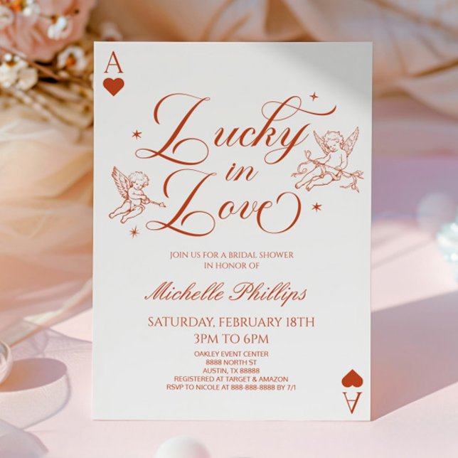 Invitación Lucky In Love Vintage Cupid Bridal Shower (Subido por el creador)