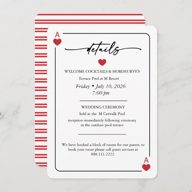 Invitación Lucky in Love Wedding Details Card (Anverso / Reverso)