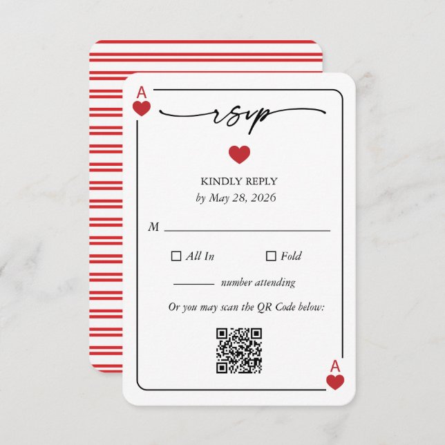 Invitación Lucky in Love Wedding RSVP Card with QR Option (Anverso / Reverso)