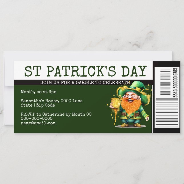 Invitación Lucky Irish board pass ticket para el Día de San P (Anverso)