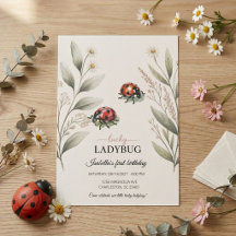 Lucky Ladybug Acuarela Floral Niña 1er Cumpleaños 