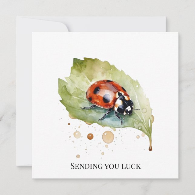 Invitación Lucky Ladybug en Leaf (Anverso)