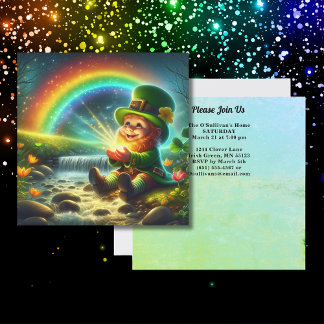 Invitación Lucky Leprechaun Gold Rainbow St Patrick's Square