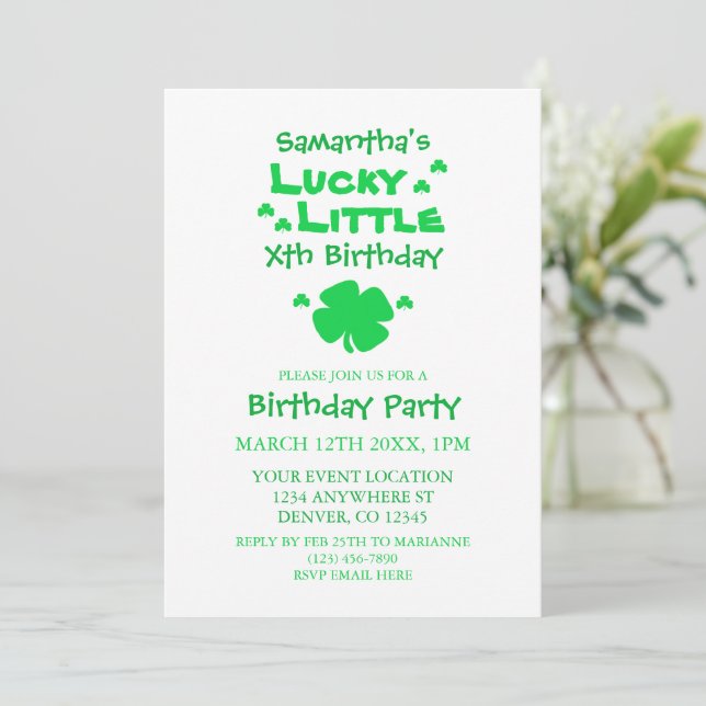 Invitación Lucky Little Birday (Anverso de pie)