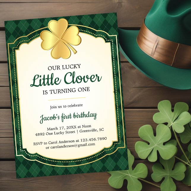Invitación Lucky Little Clover Green Primer Fiesta de cumplea (Subido por el creador)