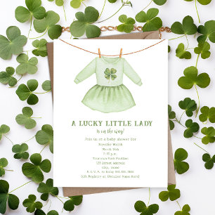 Invitación Lucky Little Lady St Patrick's Clover Baby Shower