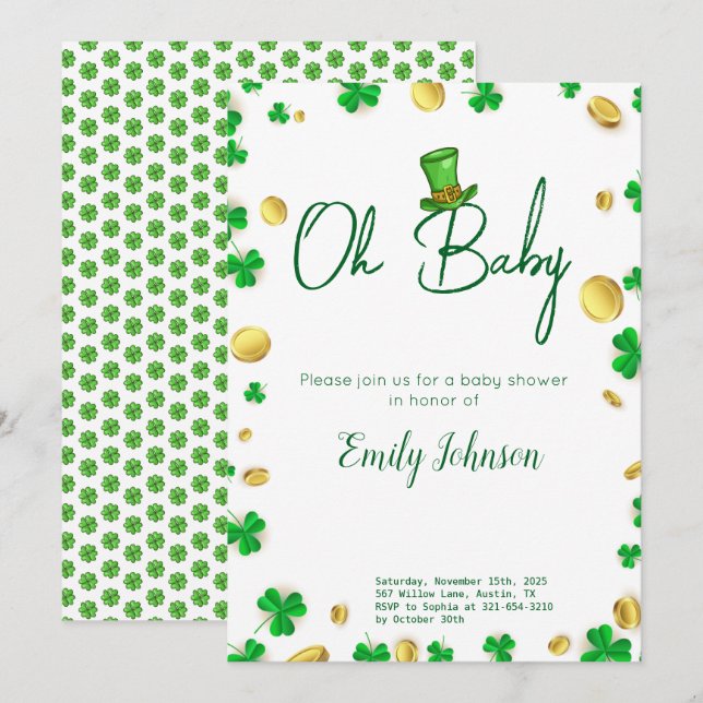 Invitación Lucky Little One - Baby Shower del Día de San Patr (Anverso / Reverso)
