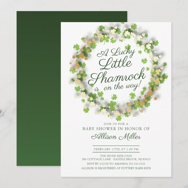 Invitación Lucky Little Shamrock Baby Shower (Anverso / Reverso)