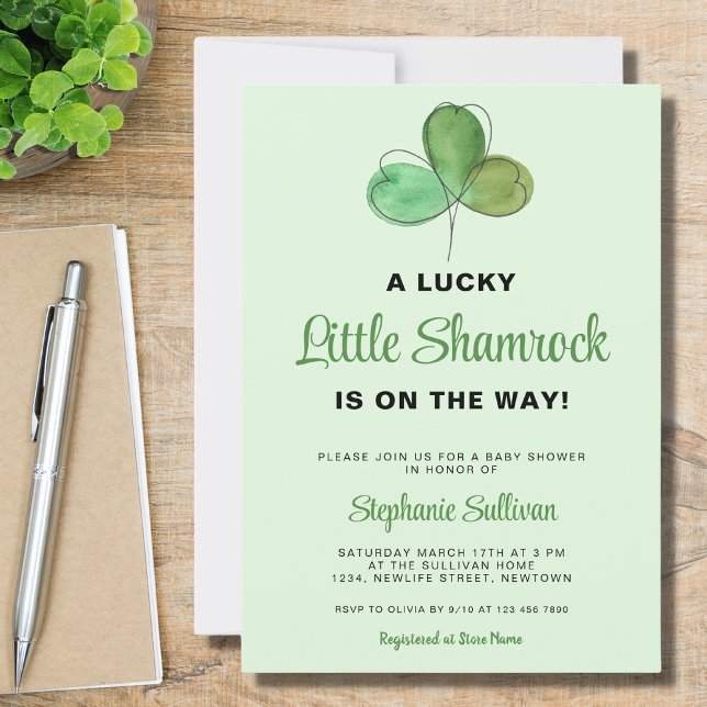 Invitación Lucky Little Shamrock Green Baby Shower (Subido por el creador)