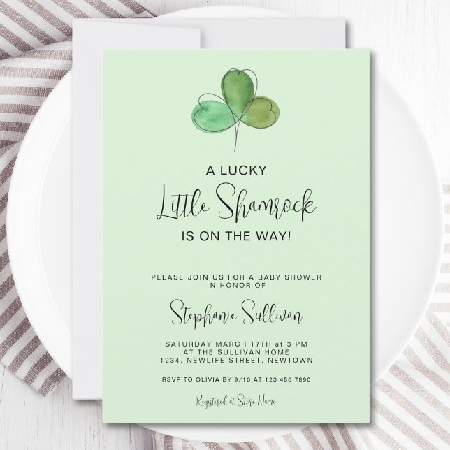 Invitación Lucky Little Shamrock Green Baby Shower (Subido por el creador)