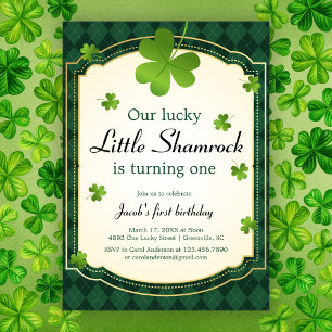 Invitación Lucky Little Shamrock Green Primer Fiesta de cumpl