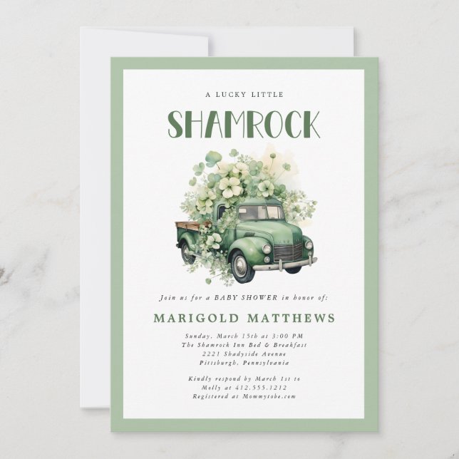 Invitación Lucky Little Shamrock St Patrick's Baby Shower  (Anverso)