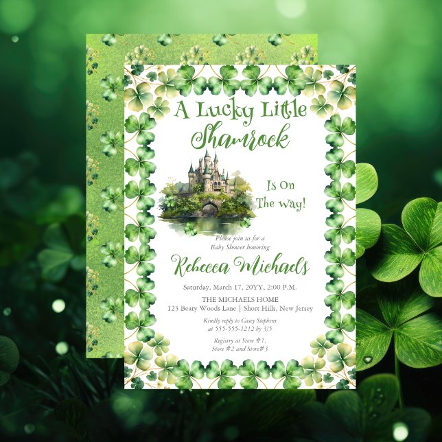 Invitación Lucky Little Shamrock St. Patrick's Baby Shower ("A Lucky Little Shamrock" St. Patrick's Day-Themed Baby Shower Invite - Irish Castle)