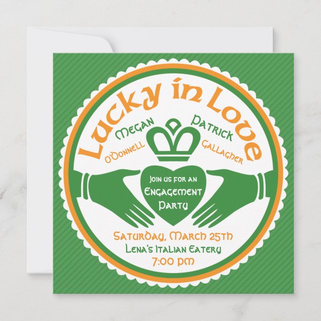Invitación Lucky Love Irish Claddagh Boda Engagement Party (Anverso)