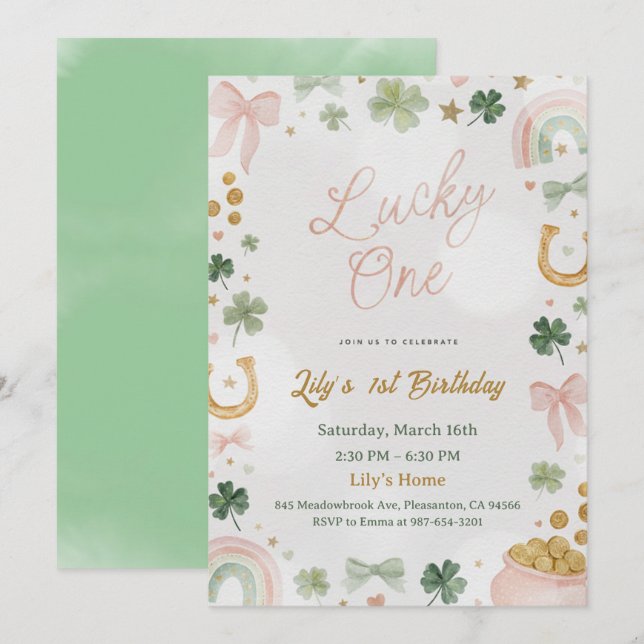 Invitación Lucky One 1st Birthday Invitation (Anverso / Reverso)