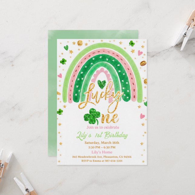 Invitación Lucky One 1st Birthday Invitation (Anverso/Reverso In Situ)