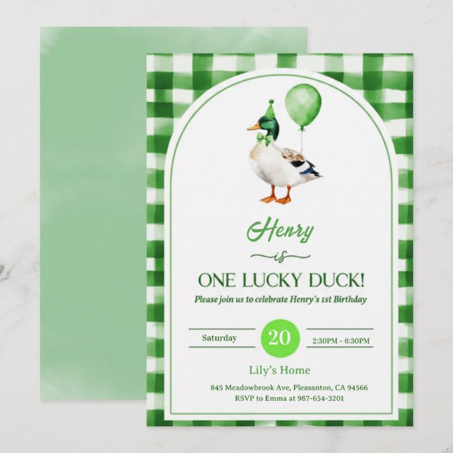 Invitación Lucky One 1st Birthday Invitation Duck & Shamrock (Anverso / Reverso)