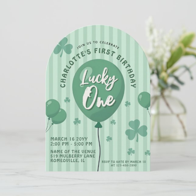 Invitación Lucky One 1st Birthday St Patricks Day Balloon (Anverso de pie)