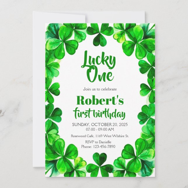 Invitación Lucky One Birthday, Shamrock Birthday Invite (Anverso)