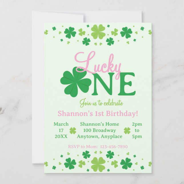 Invitación Lucky One First 1st Birthday Party (Anverso)