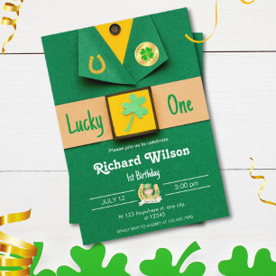 Invitación Lucky One First Birday Boy Shamrock