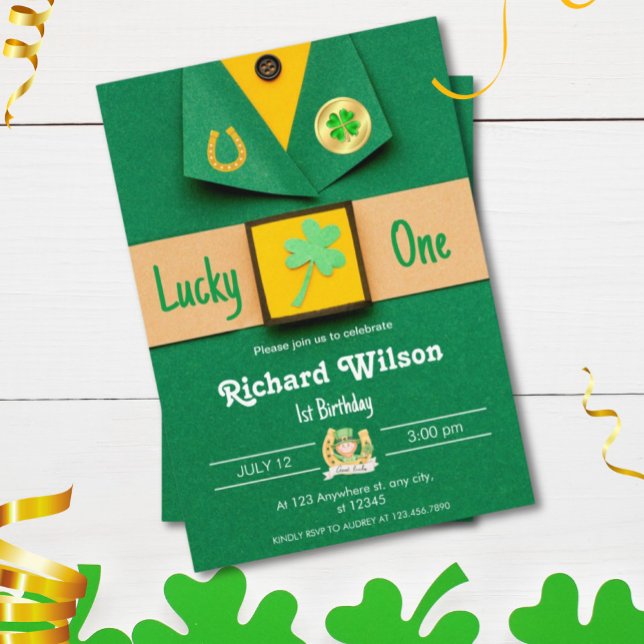 Invitación Lucky One First Birday Boy Shamrock (Subido por el creador)