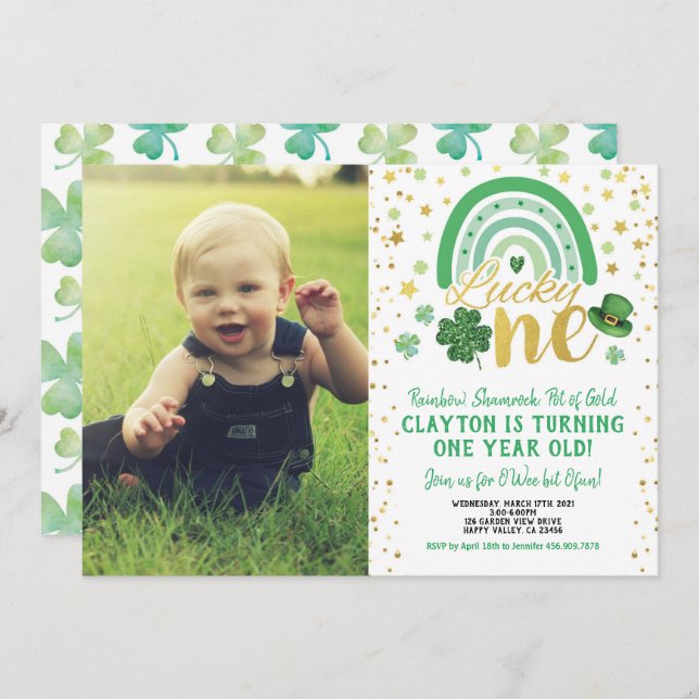 Invitación Lucky One First Birthday St Patrick's Day Photo (Anverso / Reverso)