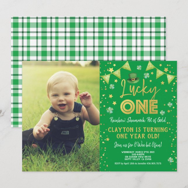Invitación Lucky One First Birthday St Patrick's Day Photo (Anverso / Reverso)