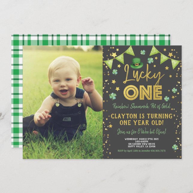 Invitación Lucky One First Birthday St Patrick's Day Photo (Anverso / Reverso)