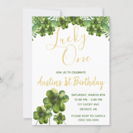 Invitación Lucky One, Four Leaf Clover First Birday