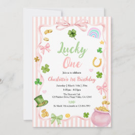 Invitación Lucky One Girl 1st Birthday Invitation Pink Gold