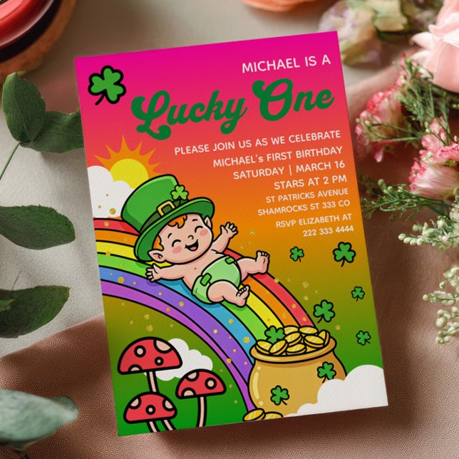 Invitación Lucky One Gradient St.Patrick's Day 1st Birthday (Subido por el creador)