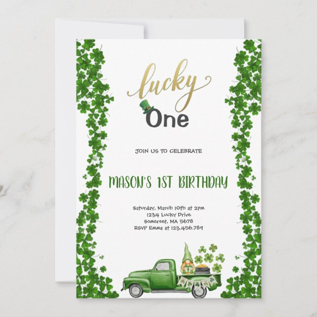 Invitación LUCKY ONE GREEN BIRTHDAY PARTY Invitation (Anverso)