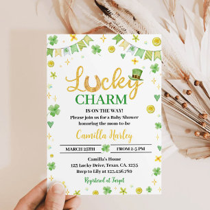 Invitación Lucky One Green Four Leaf Clover Baby Shower Card