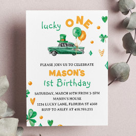 Invitación Lucky One Green Four Leaf Clover Birday