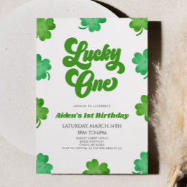 Invitación Lucky One Green Shamrock Clover Primer Fiesta de c