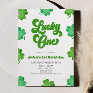 Invitación Lucky One Green Shamrock Clover Primer Fiesta de c