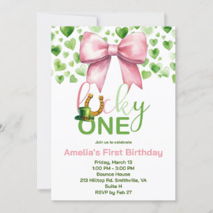 Invitación Lucky One Pink and Green First Birday