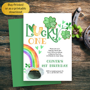 Invitación Lucky One Rainbow Shamrock Horseshoe Cumpleaños