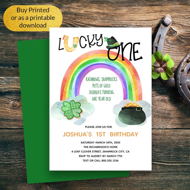 Invitación Lucky One Rainbow Shamrock Pot of Gold Birday (Lucky One Whimsical Irish Themed First Birthday Invitation)