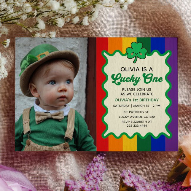 Invitación Lucky One Rainbow St. Patrick's 1st Birthday Photo (Subido por el creador)