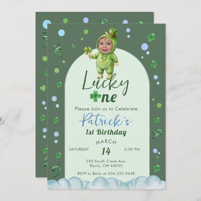 Invitación Lucky One St Patrick Boy with Photo Birthday (Anverso / Reverso)